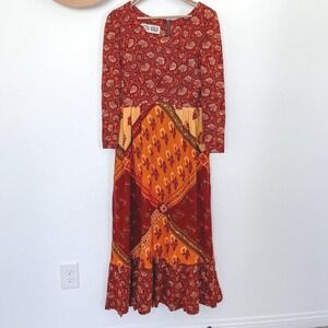 Vintage Mister Robert Paisley‎ Patchwork Maxi Dress Long Sleeve Boho Chic Medium